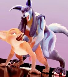 3d_(artwork) absurd_res anal anal_sex animal_genitalia animal_penis anthro ass bent_over blender_(software) blue_body blue_fur blush bodily_fluids canine_genitalia canine_penis claws crossover cum cum_inside cum_on_butt cum_on_ground digital_media_(artwork) disney doggy_style duo ejaculation from_behind_position fur generation_4_pokemon genital_fluids genitals hi_res lucario male male/male male_only nick_wilde nintendo orange_body orange_fur pawpads penetration penis pokemon pokemon_(species) raised_tail sex simple_background sneakyphox spikes spikes_(anatomy) tail zootopia