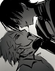 2boys blood brown_hair childe_(genshin_impact) chiscara dark_hair gay genshin_impact ginger kissing light-skinned_male male male_only monochrome multiple_boys puppet saliva saliva_string saliva_trail scaramouche_(genshin_impact) tartaglia_(genshin_impact) tongue tongue_bite tongue_kiss tongue_out yaoi