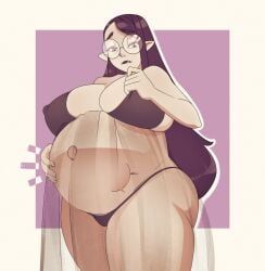 1girls big_belly big_breasts black_hair disney female fetal_movement glasses hand_on_pregnant_belly heterochromia huge_belly huge_breasts humanoid light-skinned_female light_skin lilith_clawthorne pointy_ears pregnant the_owl_house witch_(the_owl_house) yakiti