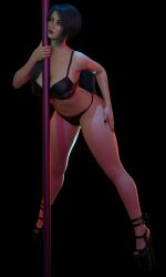 black_hair black_nails breasts daz3d daz_studio female female_focus female_only genesis8female large_breasts lingerie lingerie_only nail_polish nails platform_heels pole_dancing princess_sivir render tail