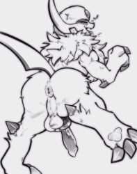 absol animal_genitalia animal_penis anus ass backsack balls black_and_white bodily_fluids canine_genitalia canine_penis darkluxia digital_media_(artwork) feet feral fur generation_3_pokemon genitals heart hi_res knot looking_back male monochrome nintendo pawpads paws penis perineum pokemon pokemon_(species) presenting presenting_anus presenting_balls presenting_hindquarters presenting_penis saliva simple_background solo tail tongue tongue_out white_background