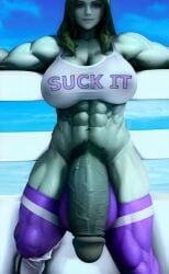 3d ai_generated flaccid futa_only futanari green_hair green_skin hdregrets huge_cock large_breasts large_penis marvel muscular muscular_female muscular_futanari penis pubic_hair she-hulk solo_futa stable_diffusion tank_top