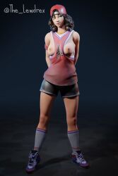 1girls 3d alternate_version_available areolae arms_behind_back athletic athletic_female baseball_cap blender breasts breasts_out brown_hair cap clothed clothing clothing_aside epic_games female female_focus female_only flashing flashing_breasts fortnite headwear highres jewelry lewdrex light-skinned_female light_skin long_socks looking_at_viewer medium_breasts necklace nipples no_bra pose posing presenting presenting_breasts shirt shirt_aside shoes shorts simple_background sneakers socks solo solo_focus standing tank_top triple_threat watermark