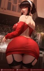 1girls ass ass_focus assassin big_ass big_butt breasts cooking cream female female_focus female_human female_only from_behind full_lips human large_breasts light-skinned_female luminyu mature_female slim_waist solo solo_female solo_focus spy_x_family sweater sweater_dress thighhighs thorn_princess variant_set wide_hips yor_briar yor_forger