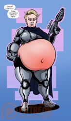 1girls belly big_belly big_breasts blonde_hair breasts captain_phasma dialogue female huge_belly pregnancy_cravings pregnant ready_to_pop short_hair sidkid44 star_wars text