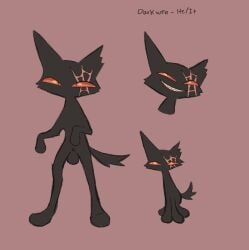 anthro balls black_body black_fur domestic_cat eye_scar facial_scar fan_character felid feline felis feral fur genitals grin hi_res labbit1337 male mammal penectomy pink_background scar simple_background sitting smile solo teeth warriors_(cats)