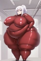 ai_generated bbw belly big_ass big_belly big_breasts big_butt blue_eyes cameltoe chubby fat huge_ass huge_breasts huge_thighs jiggle latex obese pussy_juice skin_tight stable_diffusion stuffeddeluxe thick_thighs tight_clothing weight_gain wet white_hair wide_hips