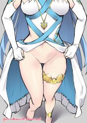 1girls azura_(fire_emblem) bottomless dress female female_focus female_only fire_emblem fire_emblem_fates ge-b gebyy-terar light-skinned_female light_skin nintendo pussy skirt_lift thick_legs thick_thighs