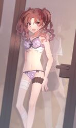 2020s 2021 2girls :d back-to-back bandage bandages bare_arms bare_shoulders bathroom breasts brown_eyes brown_hair collarbone feet_out_of_frame female glass_door hair_ribbon indoors injury light-skinned_female light_skin long_hair misaka_mikoto navel open_mouth red_ribbon ribbon roruku school_uniform schoolgirl see-through shirai_kuroko small_breasts smile sweatdrop teenage_girl teenager thigh_strap thighs to_aru_kagaku_no_railgun to_aru_majutsu_no_index tokiwadai_school_uniform twintails underwear underwear_only wavy_hair young