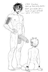 2boys big_balls big_penis cuck cuckold english_text feminine_male feminization feminized_young_males gay gender_transformation genderswap_(mtf) izuku_midoriya katsuki_bakugou kiahl lobsterkiahl male male_only monochrome multiple_boys muscular muscular_male my_hero_academia ntr on_knees rule_63 scar scars size_difference text yaoi