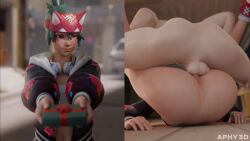 1boy 1girls 3d animated aphy3d asian asian_female ass athleisure_kiriko backsack balls big_ass big_penis blizzard_entertainment blush bottomless bubble_butt clothed_female_nude_male female female_on_bottom from_front_position green_hair kiriko_(overwatch) light-skinned_female male male/female male_on_top mating_press moan moaning overwatch overwatch_2 penis sex sound split_screen vaginal_penetration video wholesome