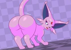 1girls 2023 ass big_ass big_butt blue_eyes blue_sclera digital_media_(artwork) eeveelution espeon female female_only feral fur hi_res huge_ass huge_butt jose-497 looking_at_viewer looking_back naughty_face nintendo open_mouth pink_body pink_fur pokémon_(species) pokemon pokemon_(species) presenting presenting_hindquarters pupils raised_tail rear_view signature simple_background smile solo standing tail thick_thighs white_pupils wide_hips