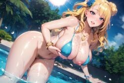 1girls ai_generated blonde_hair curvaceous curvy_body curvy_figure female_focus female_only galko hi_res huge_breasts oshiete!_galko-chan solo_female solo_focus stable_diffusion swimming_pool