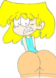 1girls 2010s ass big_ass blonde_hair blush dat_ass embarrassed female female_only huge_ass looking_back lori_loud nickelodeon rear_view shocked_expression short_shorts solo tagme the_loud_house thick_thighs unknown_artist