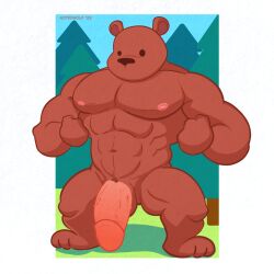 2020s 2023 abs anthro bear bent_legs big_penis digital_drawing_(artwork) digital_media_(artwork) flexing flexing_both_biceps flexing_muscles forest forest_background genitals hands_clenched hi_res huge_cock hyper hyper_genitalia hyper_penis male male_only mammal muscular muscular_male nature nature_background nipples notedwolf owo penis pinup plant pose pubes shaded simple_background simple_coloring simple_face simple_shading solo spread_legs spreading textured tree ursine uwu vein veiny_penis