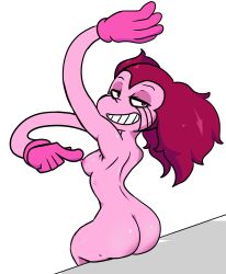 ass breasts butt gem_(species) grin grinning_at_viewer looking_at_viewer looking_back nipples pink_skin pointing_at_self red_hair spinel_(steven_universe) statixalex steven_universe stretchy stretchy_arms toony touching_breast