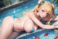 1girls ai_generated blonde_hair female_focus female_only galko huge_breasts looking_at_viewer oshiete!_galko-chan solo_female stable_diffusion swimming_pool voluptuous voluptuous_female