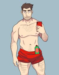 1boy brown_eyes brown_hair bulge bulge_through_clothing carmen_sandiego_(2019) chase_devineaux gay human human_only male male_focus male_only moonageastro phone red_phone red_shorts shirtless shorts shorts_bulge tagme where_in_the_world_is_carmen_sandiego