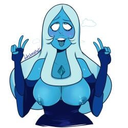 1girls ahe_gao blue_body blue_diamond_(steven_universe) blue_eyes blue_hair blue_skin blushmallet breasts breasts_out cartoon_network diamond_authority gem_(species) giantess mature_female steven_universe tongue tongue_out