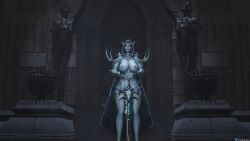 1girls armor big_breasts breasts breasts_out breasts_outside exposed_breasts female female_only holding_weapon maw_rune mawsworn sylvanas_windrunner sylvane thick_thighs vinesenia weapon world_of_warcraft