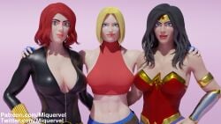 3d 3girls big_breasts black_widow_(marvel) blue_mary cleavage crossover dc dc_comics diana_prince fatal_fury female female_only fully_clothed king_of_fighters looking_at_viewer marvel marvel_comics miquervel natasha_romanoff wonder_woman wonder_woman_(series)