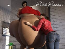 2girls 3d ada_wong areola_slip belly big_ass big_belly big_breasts bottomless breasts capcom claire_redfield female hug huge_ass huge_belly huge_breasts hyper hyper_belly larger_female obese polakpeasant resident_evil resident_evil_2 size_difference underboob