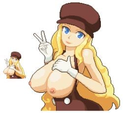 1girls 4x_enlarged alternate_breast_size big_breasts blackhook blonde_hair breasts female female_only large_breasts long_hair mega_man mega_man_battle_network pixel_art princess_pride solo tagme transparent_background