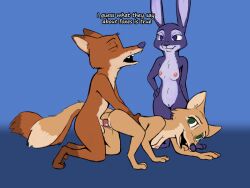 anthro breasts canid canine consensual_cuckquean consensual_incest cuckquean dialogue disney doggy_style family_sex female flat_chest fox furry genitals group incest judy_hopps knot lagomorph leporid male male/female mammal mother mother_and_son mrs._wilde nick_wilde nude penis pussy rabbit sex simple_background small_breasts son son_penetrating_mother text tggeko trio zootopia