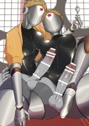 2023 2futas atomic_heart balls bar_censor big_breasts big_penis breasts censored clothed clothing duo erection faceless faceless_futanari fulltica_zon futa_only futanari humanoid humanoid_penis intersex left_(atomic_heart) looking_at_viewer metal metal_arm metal_ass metal_balls metal_body metal_breasts metal_futa metal_girl metal_hair metal_hand metal_legs metal_penis metal_skin metallic_body metallic_hair metallic_hands metallic_penis metallic_skin partially_clothed penis right_(atomic_heart) robot robot_futa robot_girl sitting the_twins_(atomic_heart)