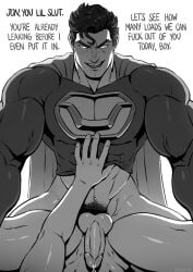 2boys age_difference anal anal_sex beefy biceps black_and_white boner bottomless bulging_biceps clark_kent dad_fucking_son daddy dc dc_comics dialogue dilf english_text erect_penis erect_while_penetrated erection father_and_son foreskin gay gay_sex hard_on horny_male incest jon-el jonathan_kent kal-el male male_only manly monochrome muscles muscular muscular_male pecs penis retracted_foreskin schizoid smooth_skin superboy superboy_(jonathan_kent) superman superman_(clark_kent) teen_boy ultraman uncircumcised uncolored verbal yaoi