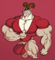 anthro balls bara big_balls big_bulge big_muscles big_penis bulge ear_piercing flaccid furry goat goat_horns horns male male_only muscles muscular penis remert rock_hardcase shirt solo solo_male tight_clothing wabbit