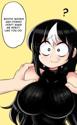 bad_id bad_twitter_id big_breasts black_dress black_hair blush breasts crooked_smile english english_text female female_focus female_only lucyfercomic nosferatu noss_the_nosferatu_(crap-man) original original_character shoulder_grab tagme text text_bubble white_hair wholesome