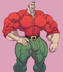 arthur_christmas bara big_muscles bulge facial_hair flaccid fully_clothed hand_on_hip human male male_only muscles muscular pants remert shirt solo solo_male steve_claus white_hair