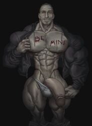 balls bara big_balls big_muscles big_penis body_writing facial_hair flaccid hoodie human lucas_baker male male_only muscles muscular open_clothes open_hoodie pants_around_ankles pants_down penis penis_out remert resident_evil resident_evil_7 solo solo_male underwear