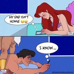 1girls 2boys anal anal_sex ariel boy_and_girl_texting cheating cheating_boyfriend cucked_by_father cuckquean daddy dialogue dilf disney disney_prince disney_princess english_text father-in-law_and_son-in-law female funny gay gay_sex horny_male implied_anal implied_sex king_triton male meme muscles muscular muscular_male on_bed prince_eric prone_bone smooth_skin son-in-law text_bubble texting the_little_mermaid tom_taylor_illustrated yaoi