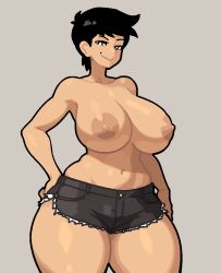 1girls adnyc big_breasts black_eyes black_hair mole short_hair tagme thick_thighs