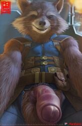 1boy 2018 anhes anthro balls belt blue_shirt brown_eyes brown_fur clothed first_person_view flaccid foreskin fur furry grin grinning guardians_of_the_galaxy guardians_of_the_galaxy_vol.2 hi_res humanoid_genitalia humanoid_penis looking_at_viewer looking_down male male_only mammal marvel pants_open penis pov procyonid pubes pubic_hair raccoon rocket_raccoon signature sleeveless sleeveless_shirt smile smiling solo teeth unretracted_foreskin utility_belt veiny_penis whiskers zipper