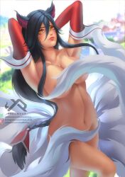 9_tails ahri animal_ear_fluff animal_ears animal_girl arms_behind_head big_breasts black_hair breasts busty child_bearing_hips cleavage clothing completely_nude_female convenient_censoring curvaceous curves curvy curvy_body curvy_female curvy_figure curvy_hips eyelashes eyeliner eyeshadow facial_markings female female_only fluffy fluffy_ears fluffy_tail fluffy_tails fox fox_ears fox_girl fox_tail furry_tail hips hourglass_figure humanoid inner_ear_fluff kemonomimi kitsune large_breasts league_of_legends light-skinned_female light_skin lips lipstick long_hair multiple_tails naked nine_tailed_fox nude nude_female pale-skinned_female pale_skin presenting riot_games seduction seductive seductive_eyes seductive_look solo solo_focus tail tease teasing teasing_viewer thighs vastaya video_games voluptuous xredmhar yellow_eyes