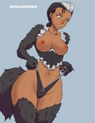 hotgum lacy_panties lakshmana_sing_(oc) maid maid_headdress maid_panties panty_pull topless topless_female werebadger