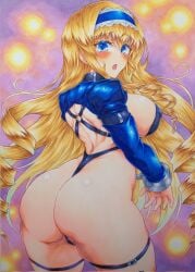 1girls ass big_ass big_breasts blonde_hair blue_eyes busty cecilia_alcott drill_hair female female_only huge_ass infinite_stratos large_breasts legs long_hair looking_at_viewer looking_back sideboob solo thick_thighs thighs traditional_media_(artwork) voluptuous