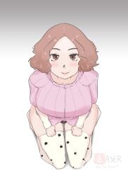 /// 1girls atlus baser_guy big_breasts blush blush blushing_female breasts brown_eyes brown_hair clavicle curly_hair female female_focus female_only floofy_hair fluffy_hair haru_okumura hips imminent_sex kneeling legs legs_together lips on_knees panties pantless persona persona_5 pink_sweater sega sitting smile smiling solo solo_female solo_focus stockings sweater thick_thighs thighs wavy_hair