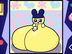 1girls bunny disembodied_hand featureless_breasts ggil gigantic_breasts happy huge_breasts mametchi massive_breasts rule_63 smile tamagotchi too_big_to_move yellow_body