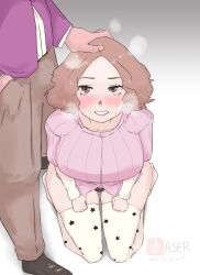 /// 1boy1girl about_to_do_blowjob atlus baser_guy big_breasts blush blushing_female boner boner_in_pants breasts brown_eyes brown_hair clavicle curly_hair female female_focus floofy_hair fluffy_hair forehead hand_in_pocket hand_on_head haru_okumura heavy_blush heavy_breathing hips imminent_oral imminent_sex kneeling legs legs_together lips nervous nervous_smile nervous_sweat on_knees panties pantless persona persona_5 pink_sweater red_cheeks sega sitting smile smiling steam steamy stockings sweater teeth thick_thighs thighs wavy_hair