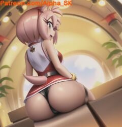 ai_generated alpha_sk amy_rose anthro ass female furry green_eyes headband hedgehog mammal open_mouth patreon pink_fur pink_hair self_upload sitting sonic_(series) sonic_the_hedgehog_(series)