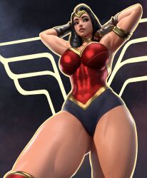 1girls athletic_female big_breasts breasts dc dc_comics diana_prince female female_only fully_clothed large_breasts muscular_female popogori solo thick_thighs wide_hips wonder_woman wonder_woman_(series)