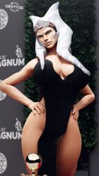 1girls 3d ahsoka_tano big_breasts black_dress dark-skinned_female dark_skin event fancy_clothing female female_only female_protagonist grvty3d heroine large_breasts lekku montrals orange_body red_carpet solo star_wars text togruta