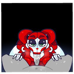 1boy 1boy1girl 1girls :>= animatronic anon baby_(fnafsl) belly_button big_breasts blowjob circus_baby circus_baby_(fnaf) crushtrap eyebrows_visible_through_hair fellatio five_nights_at_freddy's five_nights_at_freddy's:_sister_location grey_body human male_pov nipples_visible_through_clothing oral oral_sex pov pov_eye_contact red_lips red_lipstick red_nose robot saliva scottgames sister_location spreading_legs squatting straight sweat white_body