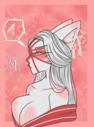 animal_ears bare_legs big_breasts breasts clavicle cleavage closed_mouth clothing collarbone countryhumans countryhumans_girl eyelashes female female_only flower grey_hair heart japanese_empire_(countryhumans) lips long_hair looking_afar mimmy-chan off_shoulder safe serious sfw solo straight_hair upper_body white_body