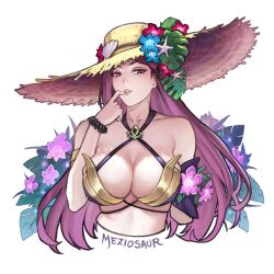 1girls alternate_costume bikini breasts criss-cross_halter english_commentary female female female_only finger_to_mouth fire_emblem fire_emblem_heroes halterneck hat large_breasts lips loki_(fire_emblem) loki_(summer)_(fire_emblem) long_hair looking_at_viewer meziosaur nintendo official_alternate_costume purple_bikini purple_eyes purple_hair solo sun_hat swimsuit upper_body watermark white_background