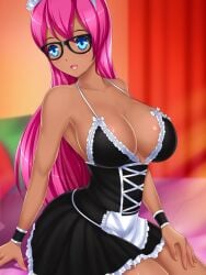 busty_biz female gamer_girl glasses long_hair pink_hair rose_(busty_biz)